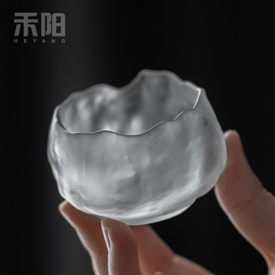 禾阳 冰冻烧琉璃杯主人杯单杯茶盏个人杯功夫茶具玻璃品茗杯茶杯