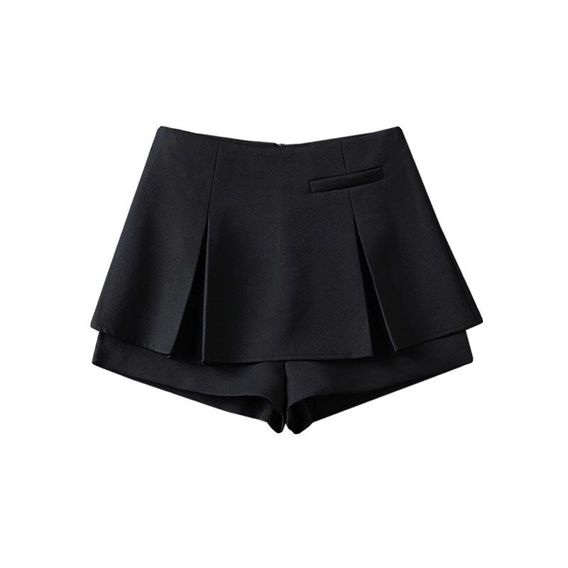 黑色百褶西装半身裙女2024春秋季新款高腰小个子假两件a字短裙裤