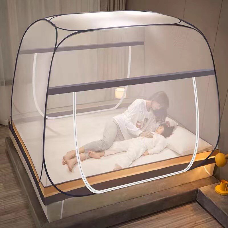 新款免安装蒙古包家用1.2米1.5米床蚊帐可折叠拉链一体式全底无底
