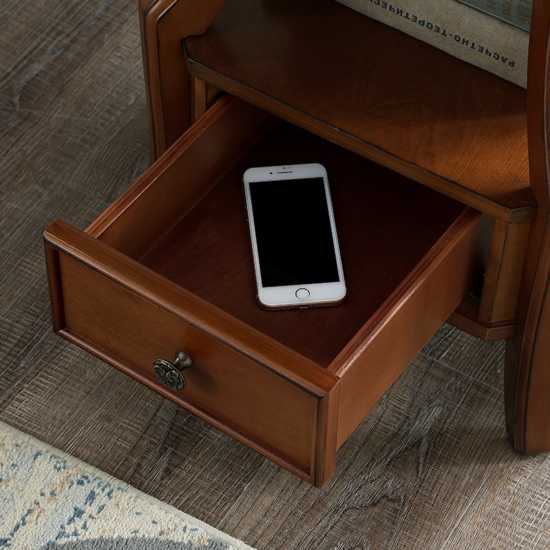 美式乡村实木客厅沙发边几角几简约小茶几圆形床头边柜咖啡小圆桌