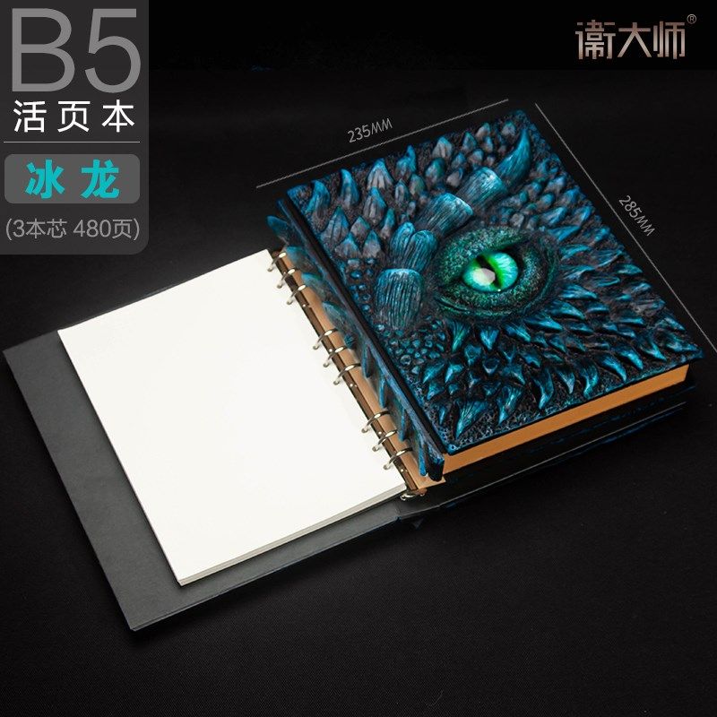 浮雕龙眼笔记本学生高颜值绘图复古手账本记事本活页本B5A4本子