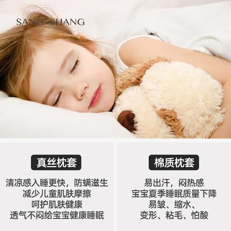 桑尚真丝儿童枕套夏天新款3050卡通图案宝宝单个装记忆枕头亲肤