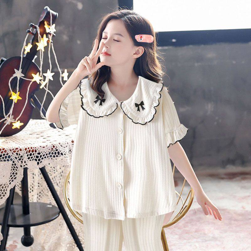 儿童睡衣女童夏季薄款纯棉空调服家居服套装短袖长裤新款公主可爱