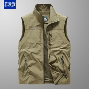 春夏季中老年男士多口袋工装钓鱼马甲休闲背心轻薄款无袖爸爸装