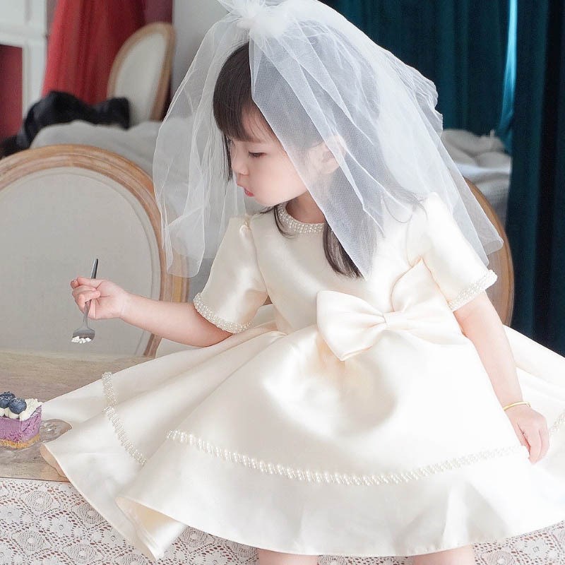 儿童礼服小女孩公主裙女童礼服裙白色婚纱花童演出女周岁生日