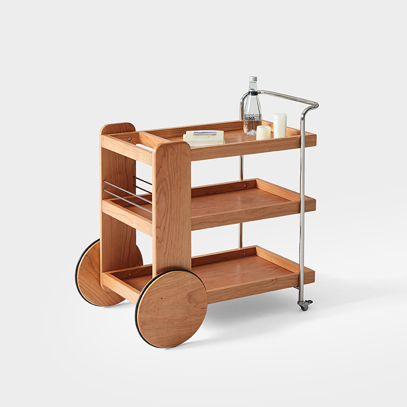 山念木作 乐意推车  实木客厅茶几沙发收纳储物北欧复古带轮