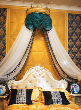 床幔床头帘宫廷法式欧式蓝白轻奢半圆帘头装饰公主复古通用家用帘