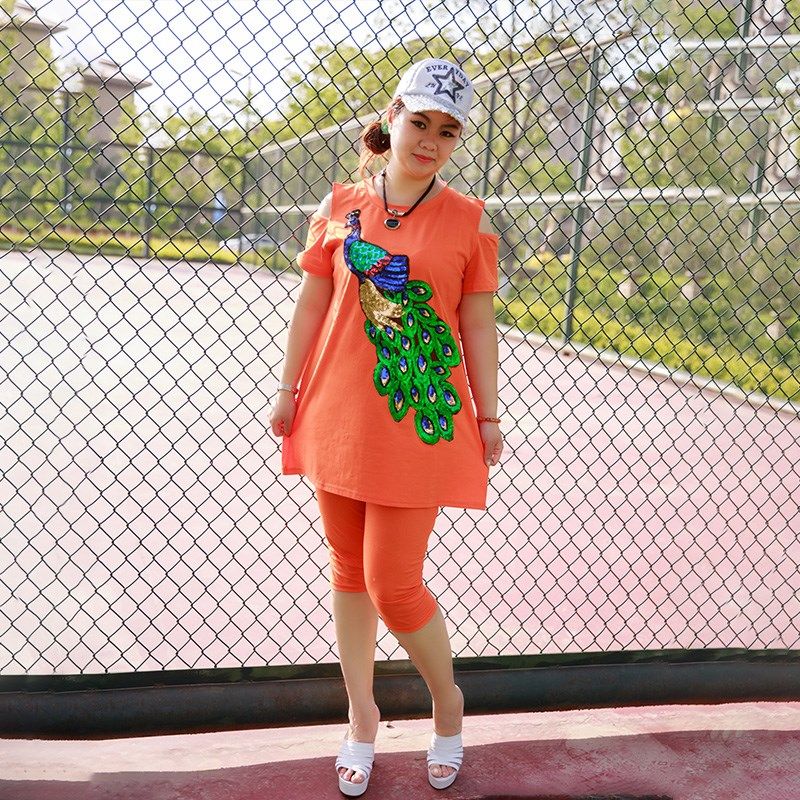 夏季胖mm大码打底两件套修身露肩连衣裙上衣宽松T恤七分裤女休闲,女装/女士精品,时尚套装,淘宝优惠券,粉丝福利购,淘宝优惠卷