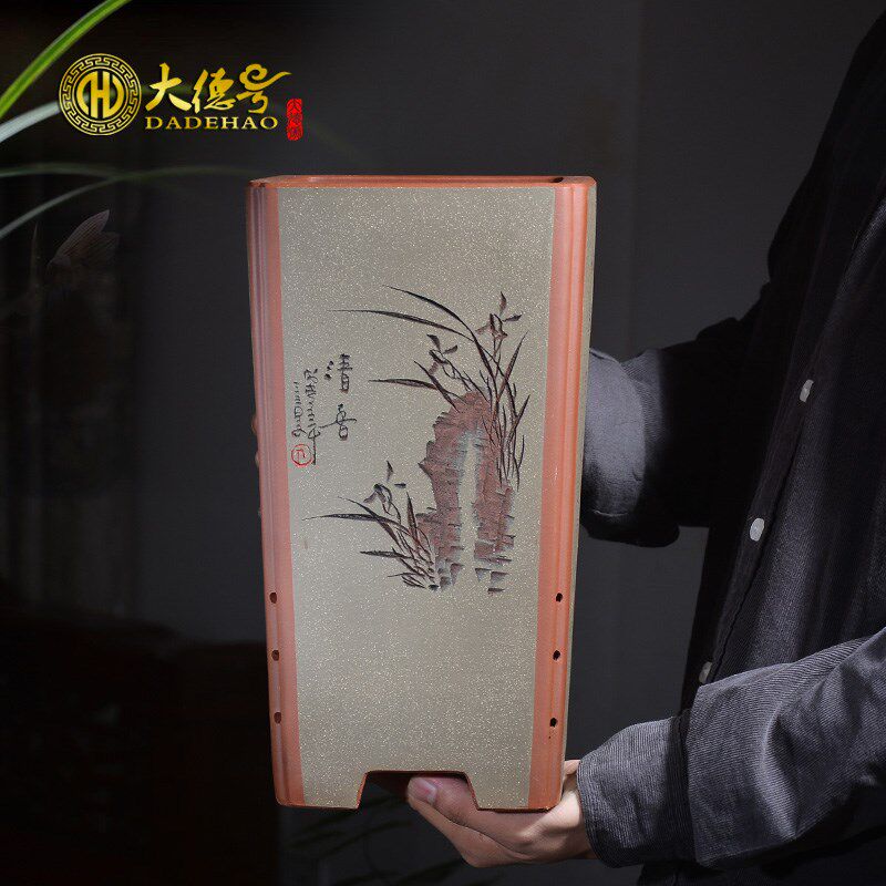 宜兴紫砂花盆兰花盆清雅抽角四方签筒花盆室内兰花专用盆高档花盆