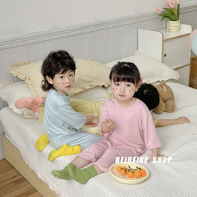 软乎乎~男童睡衣套装夏季薄款女童空调家居服宝宝短袖七分裤2件套,童装/婴儿装/亲子装,家居服套装,淘宝优惠券,粉丝福利购,淘宝优惠卷