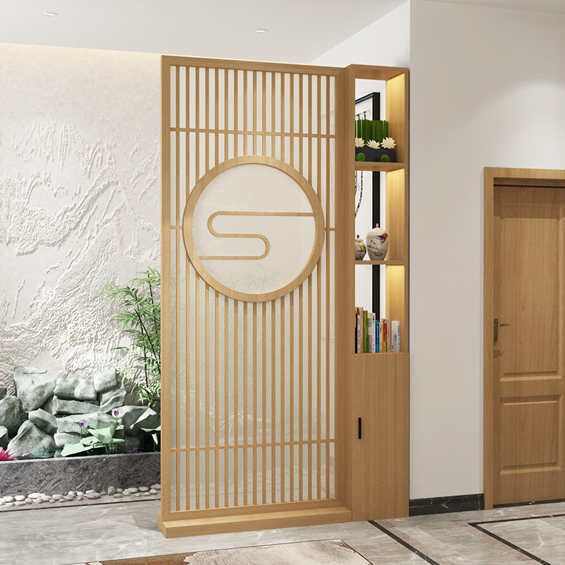 新中式屏风客厅隔断置物架玄关柜装饰入户进门实木栅格可定制座屏