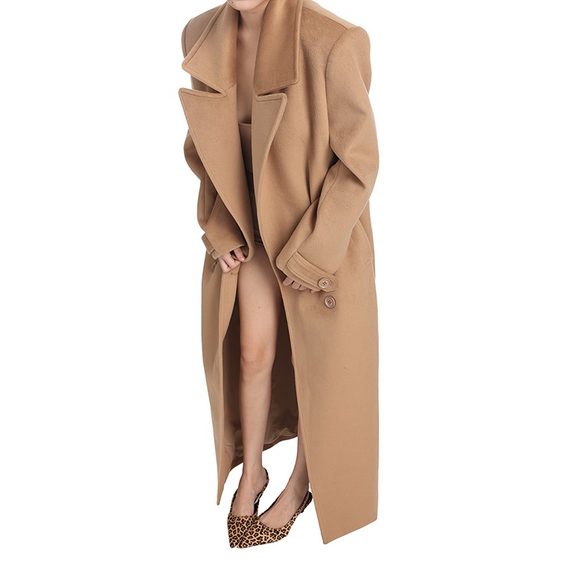 PEMPL 毛呢外套女秋冬新款棕色修身显瘦中长款双排扣呢大衣气质潮