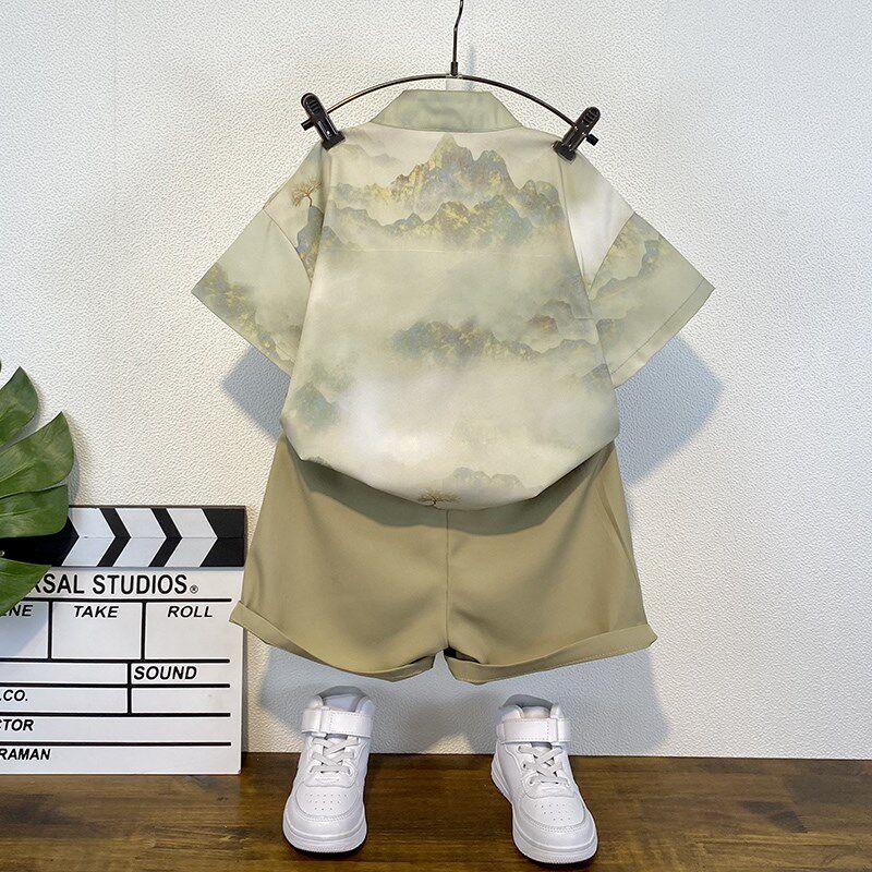 男童夏季唐装套装宝宝新中式汉服古装两件套小儿童中国风周岁礼服