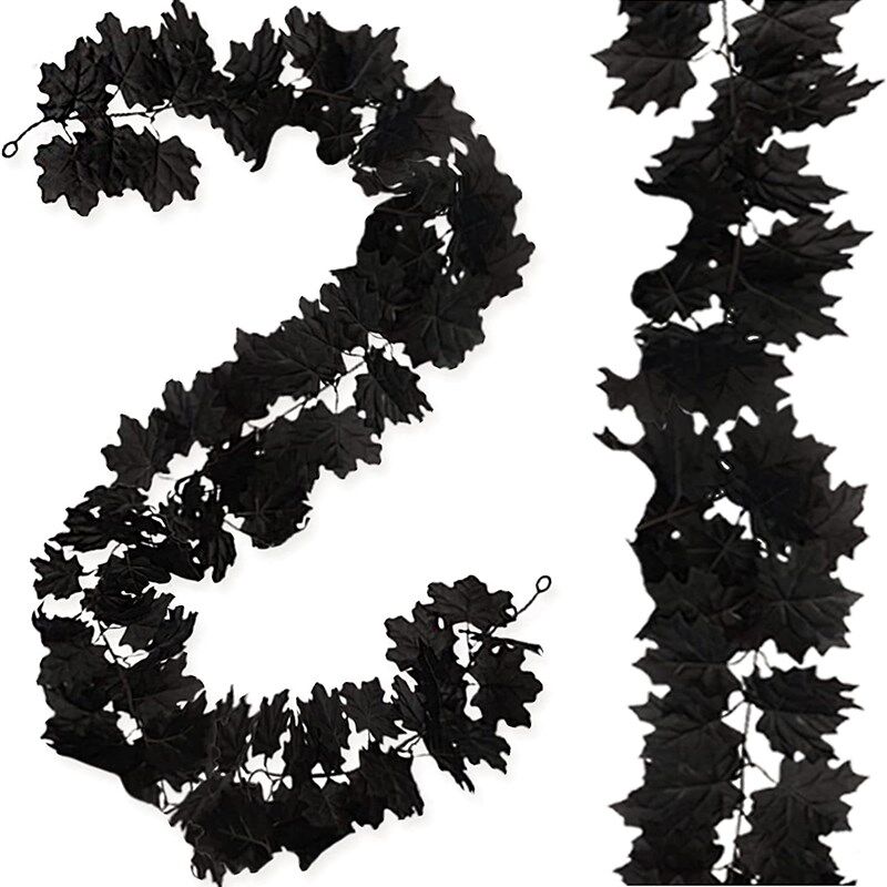 Halloween Decoration Black Simulation Maple Leaf Rattan Harv