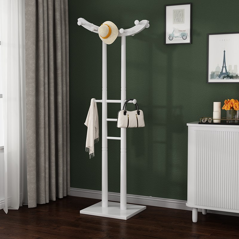 室内挂衣架简易落地杆式卧室收纳不占地衣帽架入户客厅实木晾衣架