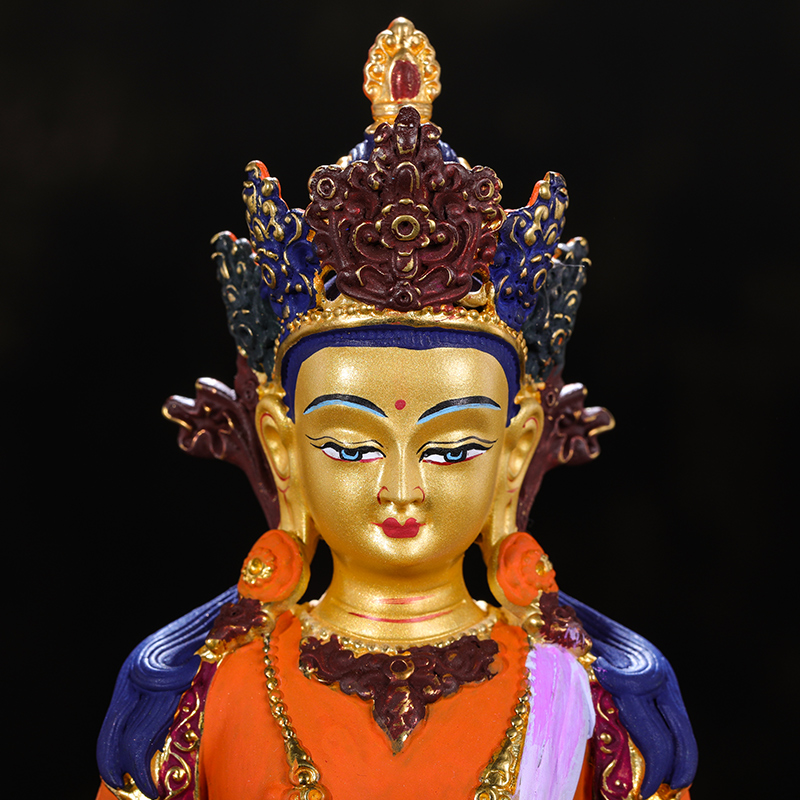 地藏王菩佛像摆件黄铜彩绘居家供佛用品密宗佛像家用供佛地藏菩萨