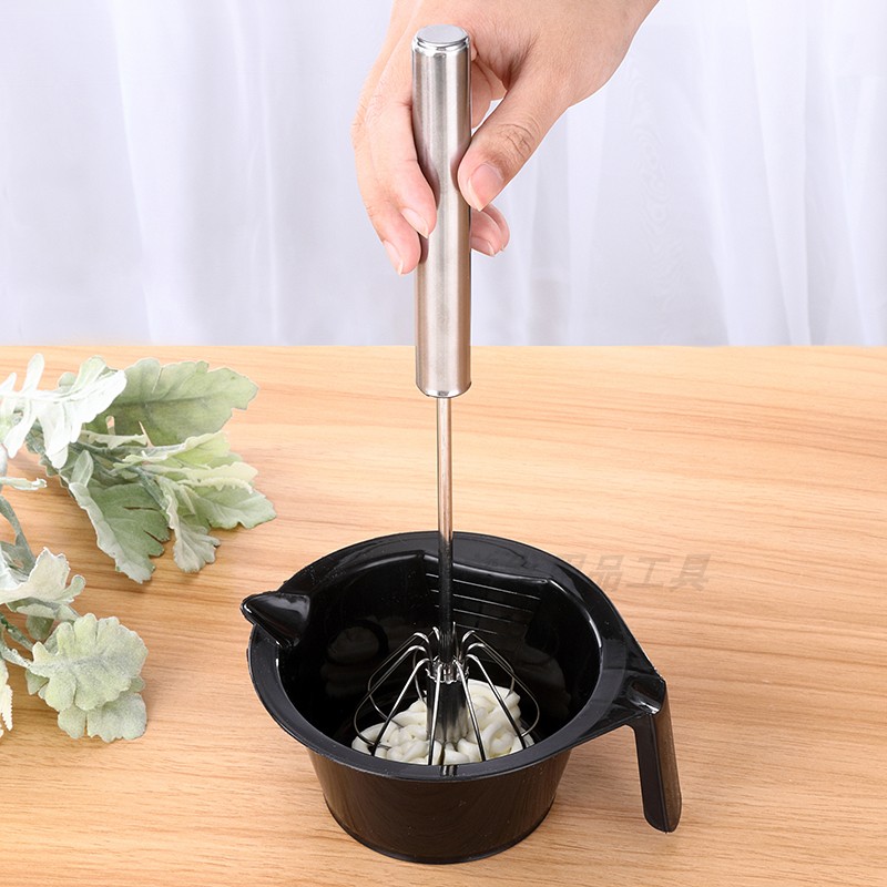 美发半自动染膏搅拌器 不锈钢染发手动按压色膏搅匀棒 家用打蛋器