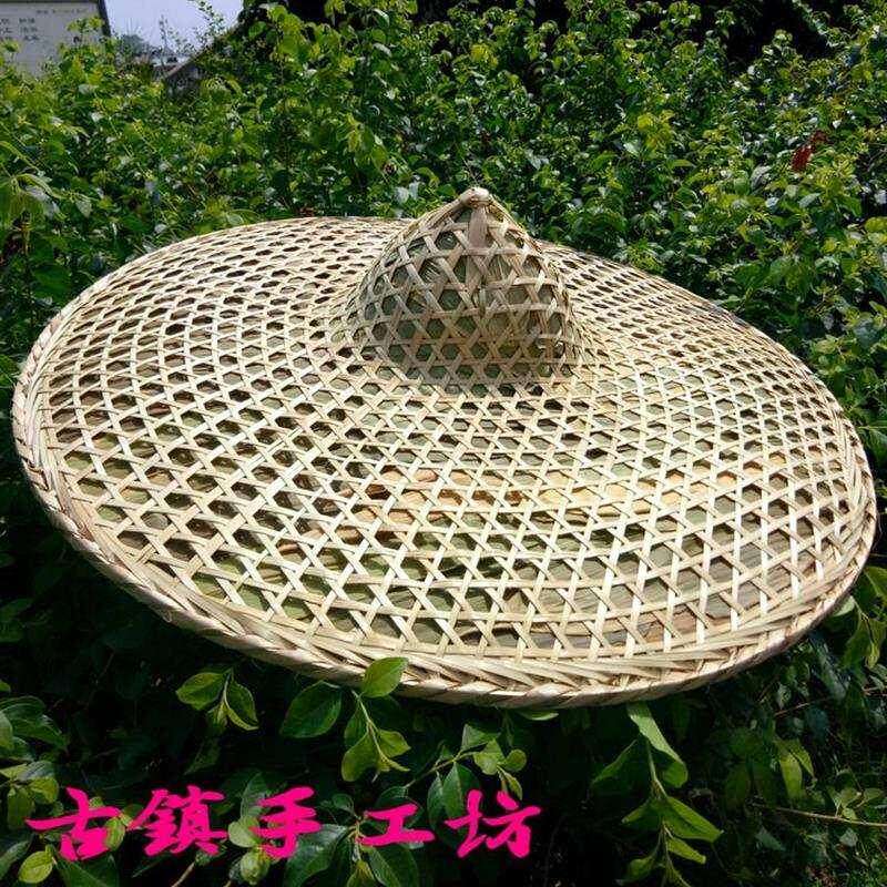 极速手工竹编大斗笠帽 大草帽箬笠竹笠 遮阳防雨钓鱼帽送帽箍绳子