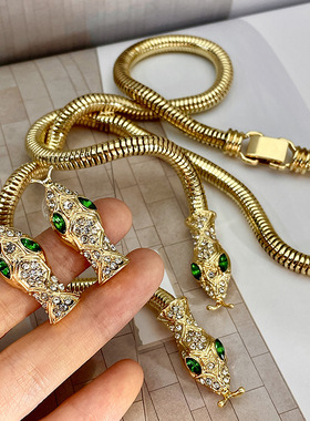 轻奢祖母绿蛇形夸张链条项链女款嘻哈潮酷锁骨链颈炼配饰品毛衣炼