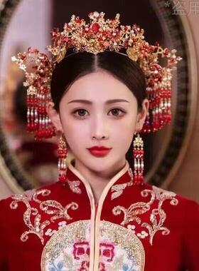 新婚式秀禾服新娘头饰2203新款新娘礼大气发红色DZY敬酒龙簪凤褂