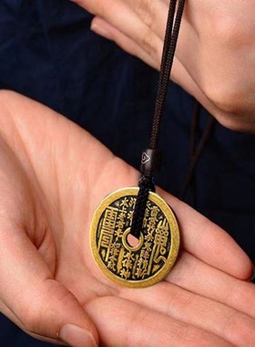 瑞卡大尺寸山花鬼铜钱加厚新中式项链配饰山鬼花钱祥云吊坠纯黄铜