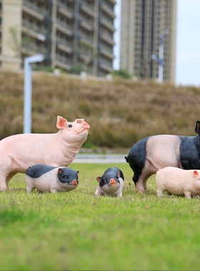 户外仿真猪雕塑玻璃钢花园农场园林造景黑猪模型十二摆件动物装饰