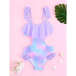 Girls' One Piece Swimsuit Fish Scale Style Ruffled Strap