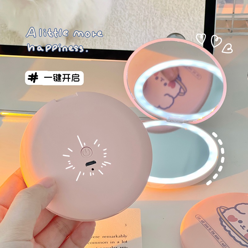 可携式LED化妆镜化妆镜女生旅行旅游补妆小镜子补光灯放大双面圆
