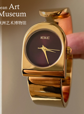 欧洲艺术博物馆M51极简方形手镯式手表女士复古红金色小圆表腕表