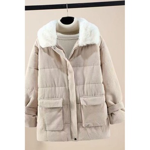 2025年冬装新款加厚面包服女时尚灯芯绒棉袄棉衣外套宽松条绒棉服