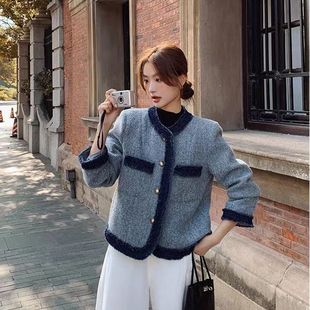 气质加厚保暖高级感 新款 内里充绒加厚蓝色法式 小香短外套女冬装