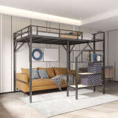 现代简约铁艺双人上床下空铁架阁楼高低宿舍多功能省空间高架床