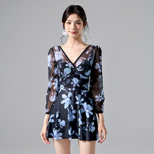 温泉显瘦遮肉黑色微胖高级感沙滩休闲度假游泳装 泳衣女款 连体大码