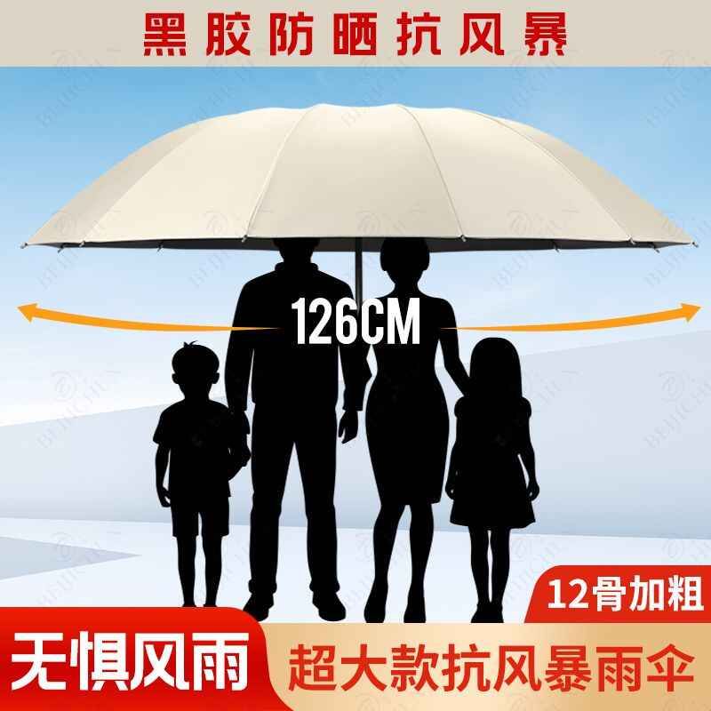 超大号雨伞男女加固手动结实抗风晴雨两用折叠黑胶防晒遮阳伞纯色图片