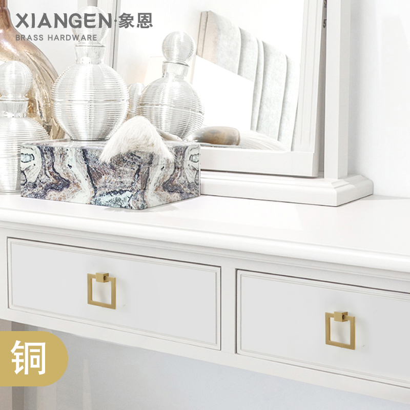 纯铜衣柜门抽屉拉环新中式黄铜金色家具吊环把手全铜圆环吊坠拉手