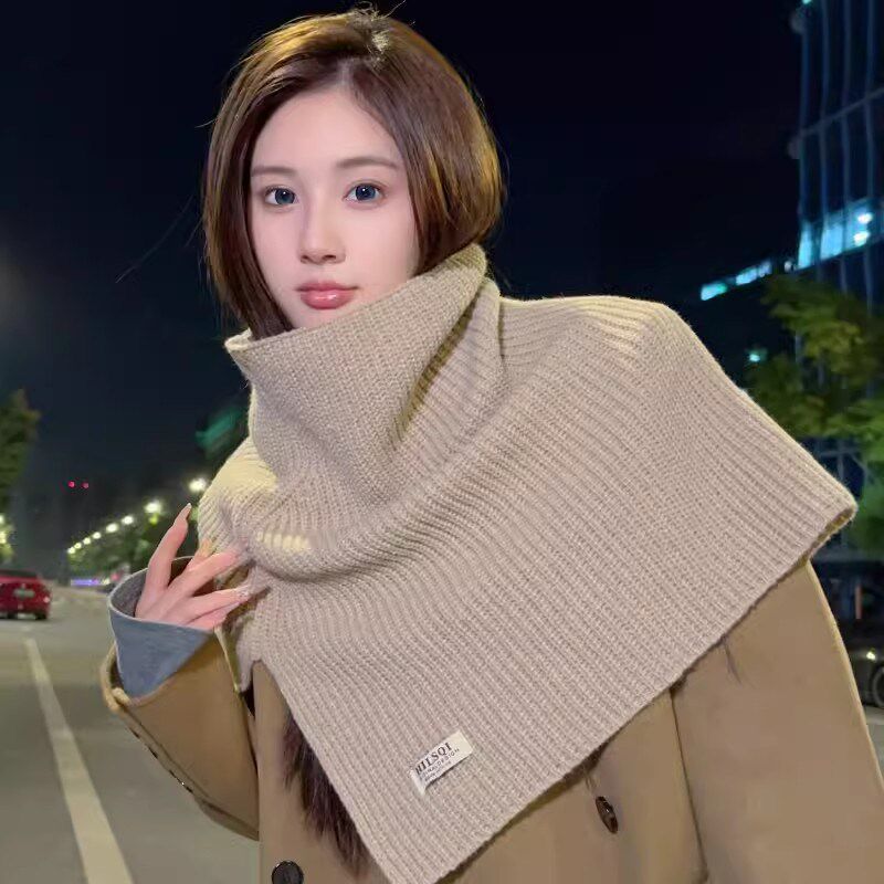好货韩国东大门开叉高领披肩女秋冬韩版毛线针织围脖套女保暖套头