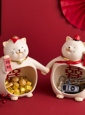 创意中式情侣招财猫摆件家居客厅电视柜装饰品送闺蜜新人结婚礼品