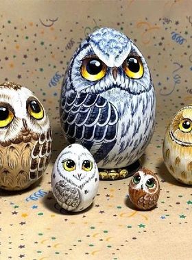 5pcs/set New Owl Nesting Eggs Handmade Nesting Doll Russian