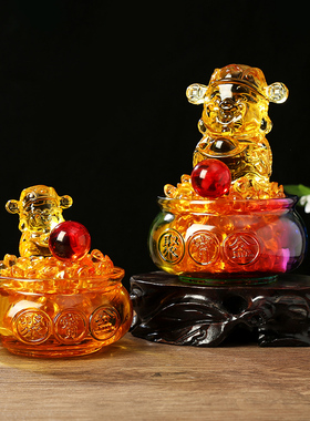 聚宝盆水晶摆饰财神招财聚财装饰客厅办公佛堂摆放乔迁开业礼品