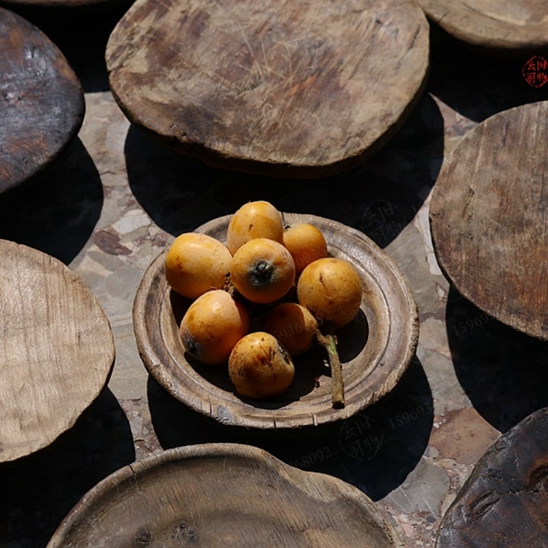 圆形实木壶承 干泡茶台 杯托 茶桌禅意点心碟子 原木盘子手工老件