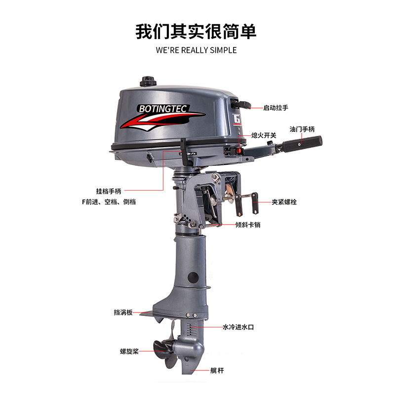 博艇汽油船外机推进器船用4二四行程皮划艇螺旋桨冲锋舟引擎