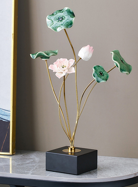 新中式轻奢高档荷花摆件家居客厅卧室桌面工艺品乔迁新居礼物装饰