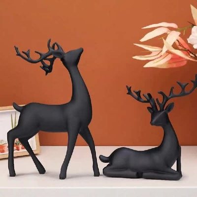 Reindeer Figurines Set Of 2 Resin Deer Statues Elk