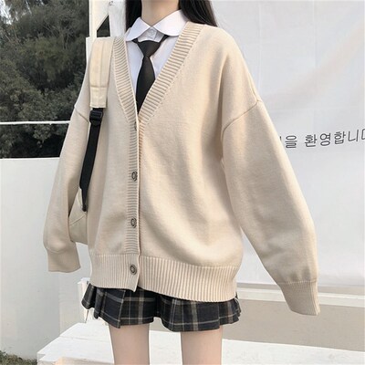 极速Japanese fashion College Loose V-neck Cardigan 2021 New