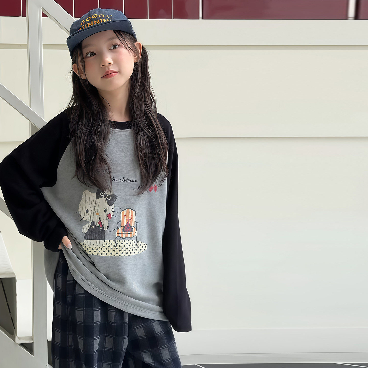 女童秋季加厚磨毛插肩打底T恤