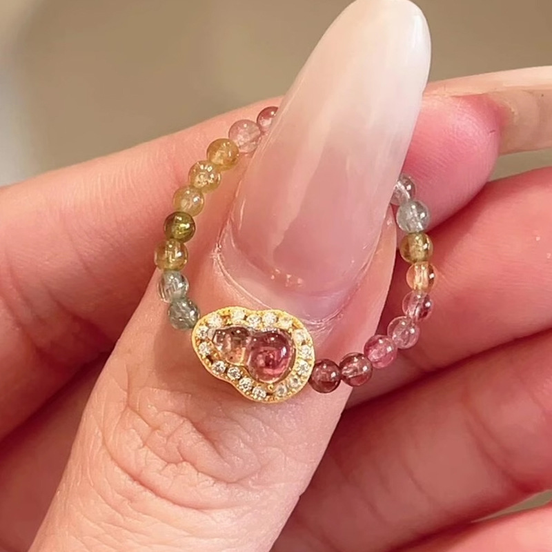 天然彩碧玺葫芦戒指女小众设计