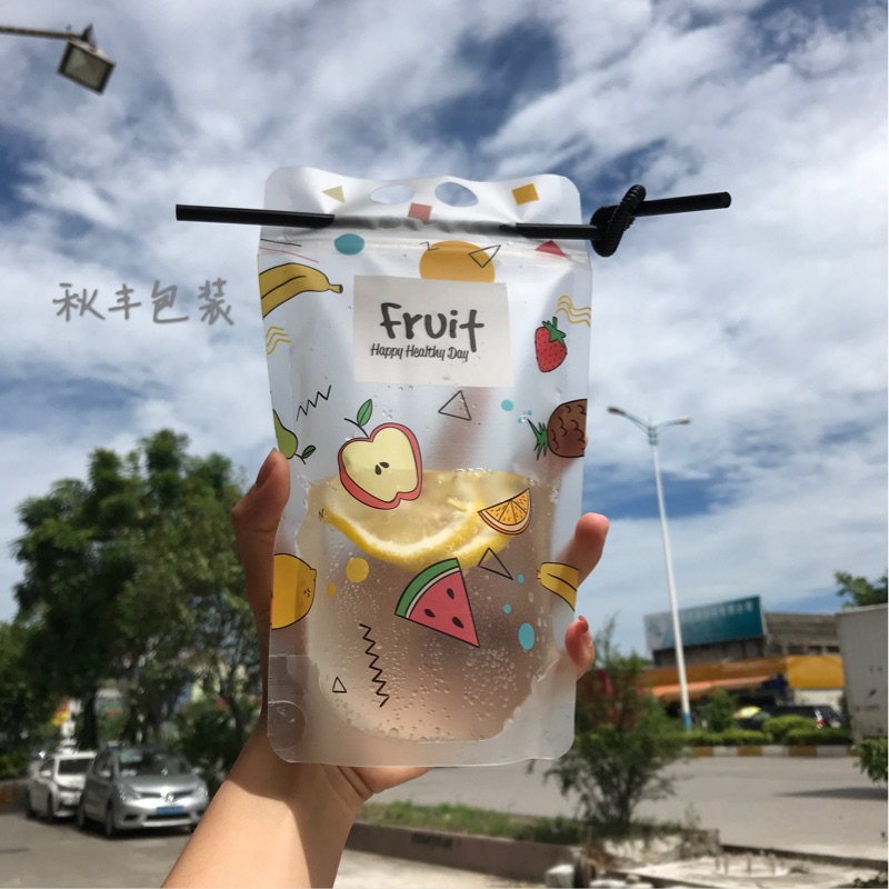 极速饮料袋 果汁袋 磨砂自封袋 一次性手提自立袋 花果茶袋卡通饮
