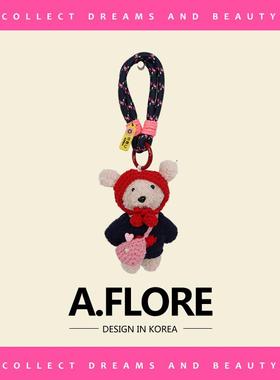 A.FLORE包包挂饰高级感红头巾泰迪狗毛绒玩偶公仔手机挂件小饰品