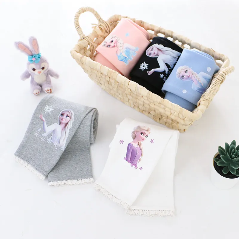 2025女童春秋打底裤新款童装裤子花边长裤公主印花亚马逊