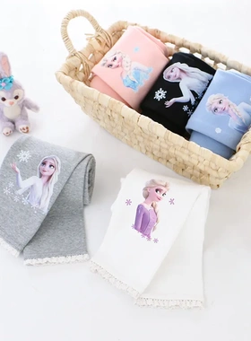 2025女童春秋打底裤新款童装裤子花边长裤公主印花亚马逊